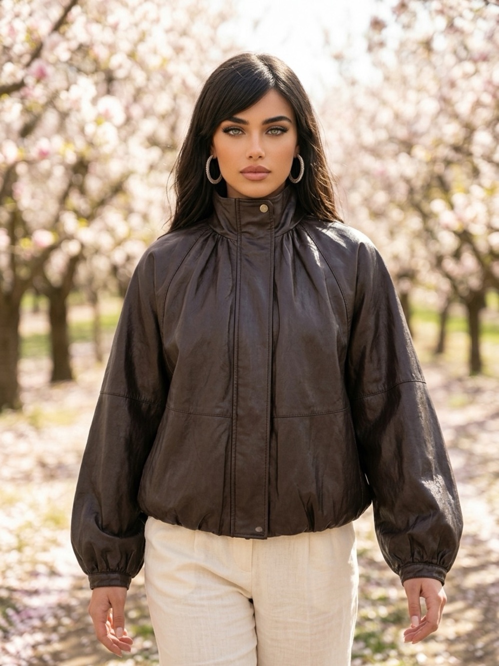Women's Dark Brown FAUX Leather Bomber Jacket